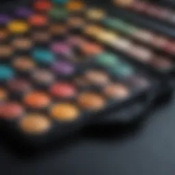 Close-up view of vibrant eyeshadow palettes arranged artistically