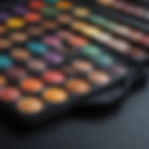 Close-up view of vibrant eyeshadow palettes arranged artistically