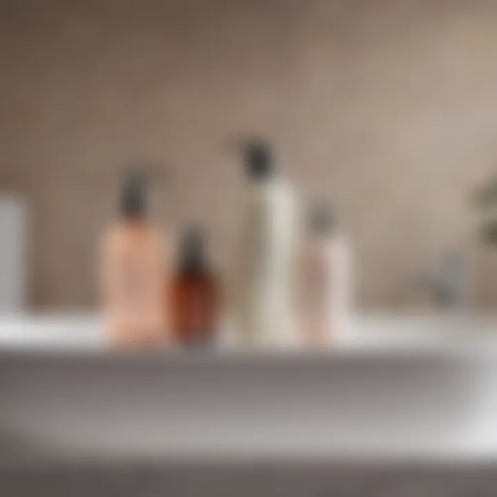 A serene bathroom setup with scalp treatment products displayed