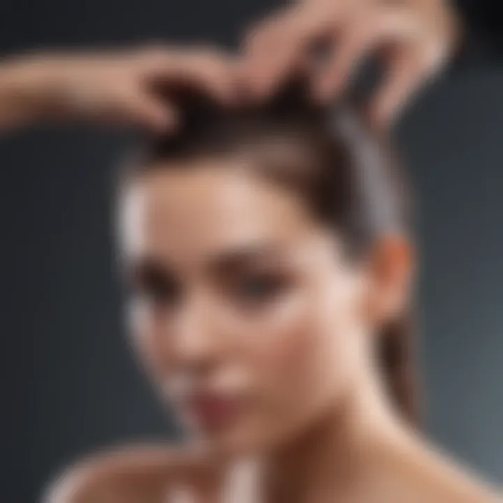 A person applying a moisturizing treatment on their scalp with care