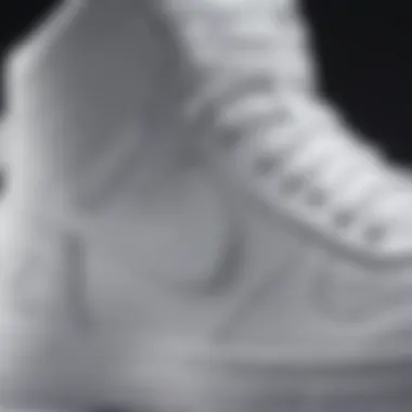 Close-Up of Nike High Tops Detailing A close-up view of the detailing and texture of Nike high tops in pristine white.