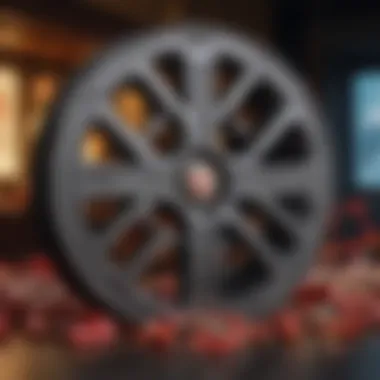 Cinema's Cultural Impact During Holidays A film reel and holiday decorations symbolizing the impact of cinema on culture
