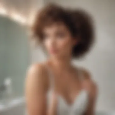 The Right Application Technique for Curly Hair A person applying shampoo to curly hair in a stylish bathroom