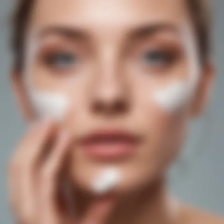 A woman applying vegan benzoyl peroxide to her face