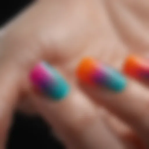 Close-up view of gel nail application showing vibrant colors