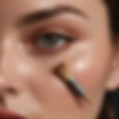 A makeup brush applying highlighter to a cheekbone