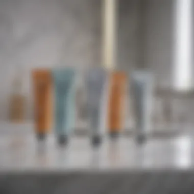 Elegant Display of Clear Zinc Sunscreens Elegant display of clear zinc sunscreen tubes on a marble countertop
