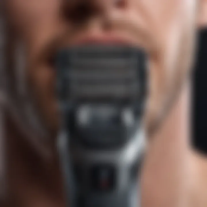 Close-up of electric shaver head showing its blades