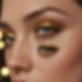 Vibrant green eyes adorned with shimmering gold eyeshadow