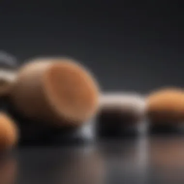 Close-up of makeup brushes and sponges for application