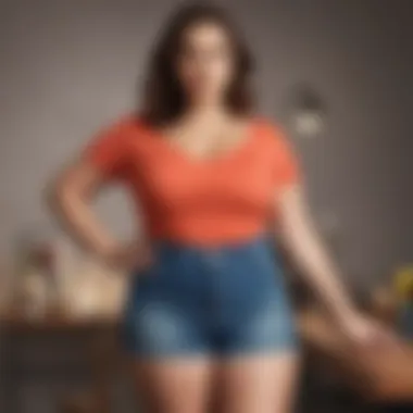 Curvy woman demonstrating how to style high waisted shorts