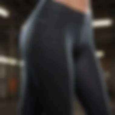 A close-up view of high-performance leggings showcasing moisture-wicking fabric technology.