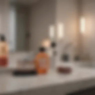Skincare Routine Setup A serene bathroom setting with various skincare products on a countertop.