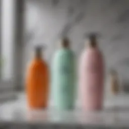 Luxurious shampoo and conditioner bottles on a marble countertop