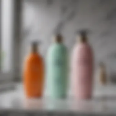 Luxurious shampoo and conditioner bottles on a marble countertop