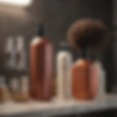 Curly hair care products on a bathroom shelf