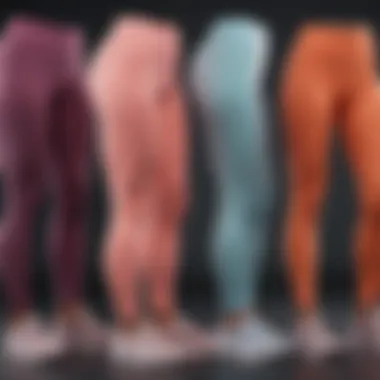 A diverse range of workout pants displayed in various colors and styles