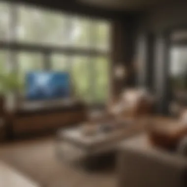 A cozy home setting with a TV remote