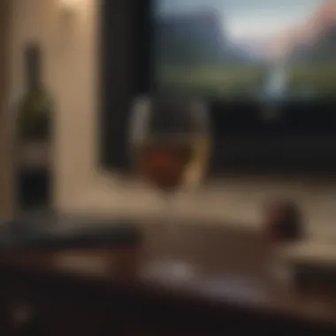 Elegant wine glass next to a TV screen