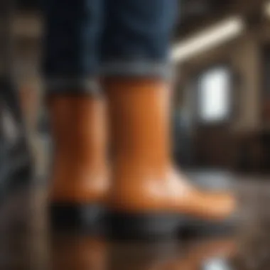 Close-up of Chelsea rain boots demonstrating material quality