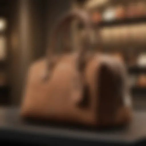 Luxurious suede handbag on a display