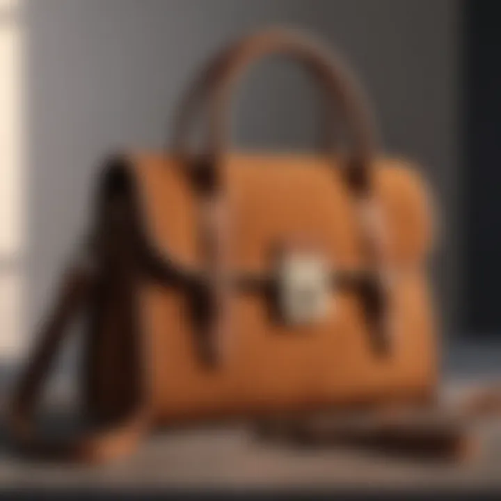 Well-maintained suede handbag showing its texture