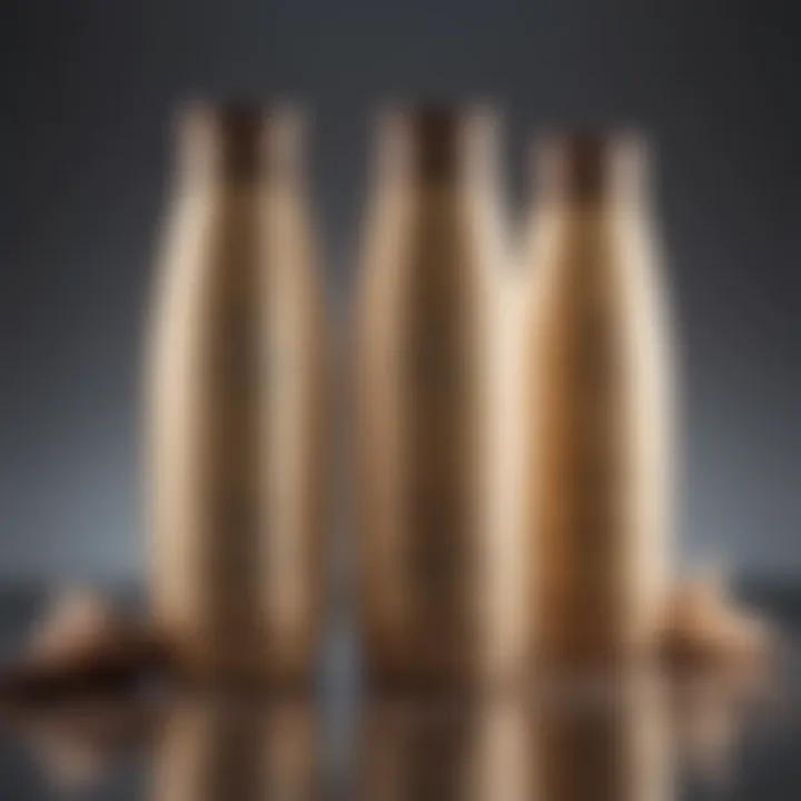 Close-up of luxurious shampoo and conditioner bottles with elegant labeling