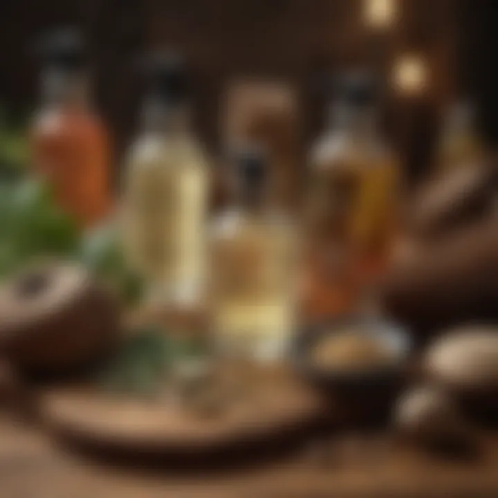 An array of natural ingredients used in hair care products displayed on a wooden surface