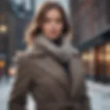 A sophisticated ensemble featuring a long wool coat and stylish scarf