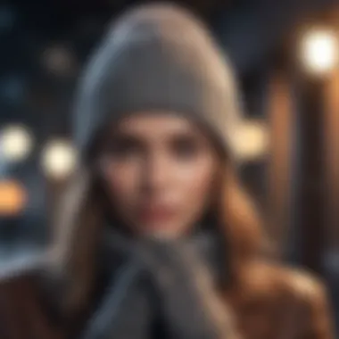 Stylish winter accessories including a beanie and oversized gloves