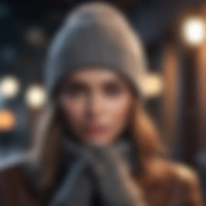 Stylish winter accessories including a beanie and oversized gloves