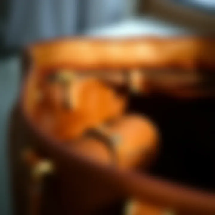 Detailed View of Shoe Compartment in Leather Bag Close-up of shoe compartment in a leather bag