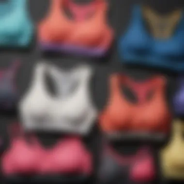 An array of different styles of running sports bras displayed together.