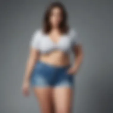 Confidence in Style Curvy figure showcasing denim shorts in a confident pose