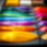 A palette of hair dye colors showcasing various shades