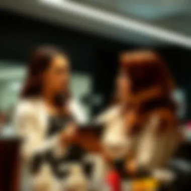 Consulting Professionals for the Perfect Brown Shade Two professionals discussing hair color options at a salon