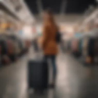 Traveler selecting carry-on luggage in a store