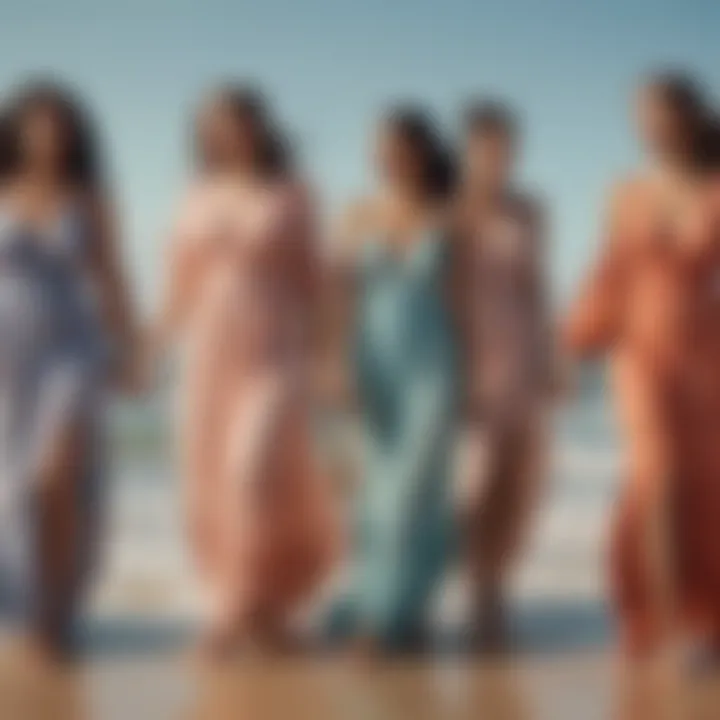 Group of diverse beachgoers showcasing different dress styles