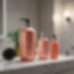A serene bathroom scene featuring various hair care products designed to reduce frizz