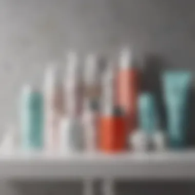Skincare Products for Clearer Skin Various skincare products organized neatly on a bathroom shelf