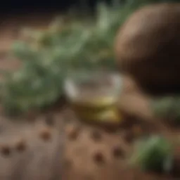 A selection of natural ingredients known for their hair benefits, like herbs and oils