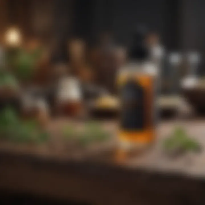 Natural ingredients for home remedies on a wooden table