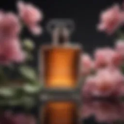 Elegant perfume bottle with floral background