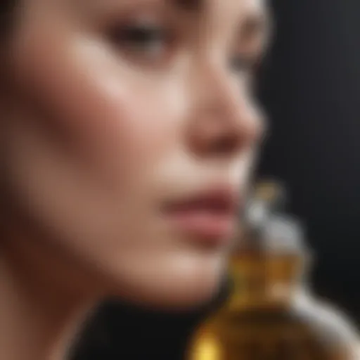 A close-up of a bottle of face oil with a droplet