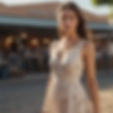 Stylish Sundress in Natural Light A woman wearing a chic long sundress at a sunny outdoor event