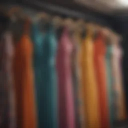 A colorful array of long sundresses hanging on display