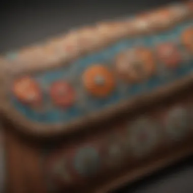 Intricate Designs on Purse Straps A close-up view of a unique Anthropologie purse strap with intricate detailing