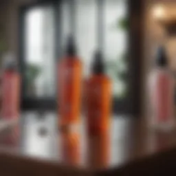 A selection of premium heat protectant sprays on a vanity table