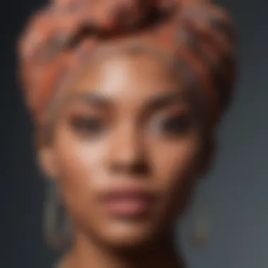 Close-up of unique headwrap details, reflecting individuality