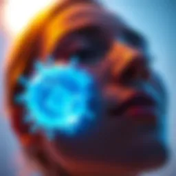 Representation of blue light wavelengths interacting with skin cells